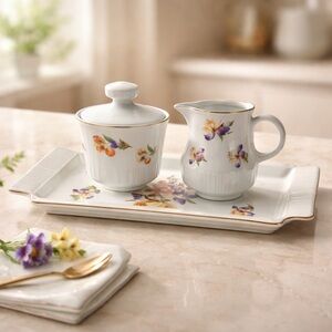 Vintage Colditz Porcelain Creamer and Sugar Bowl Set & Tray